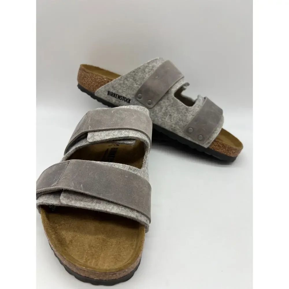 Birkenstock Uji Natural Leather Felt Light Gray Sandal Men’s Size 10 New